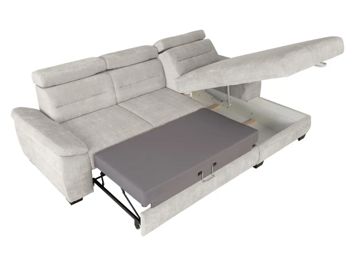 Sofá rinconera derecho Aguda convertible con arcón beige