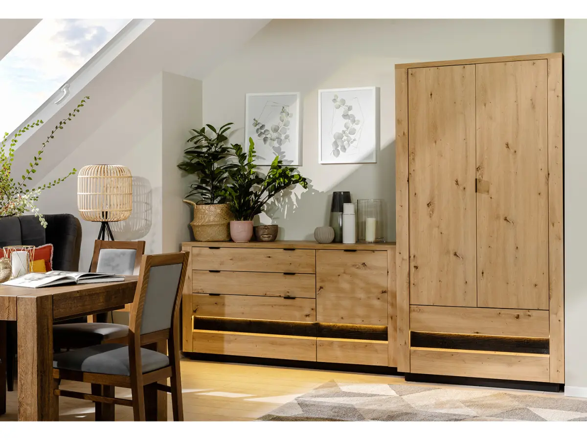 Armario de dos puertas Ostia 100 cm con cajones roble artisan/roble negro