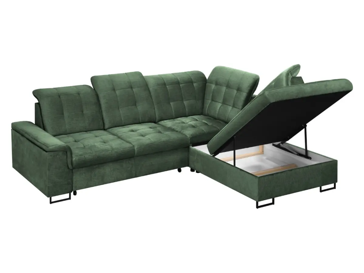 Sofá de esquina derecho Aragon convertible con reposacabezas y asiento ajustable verde