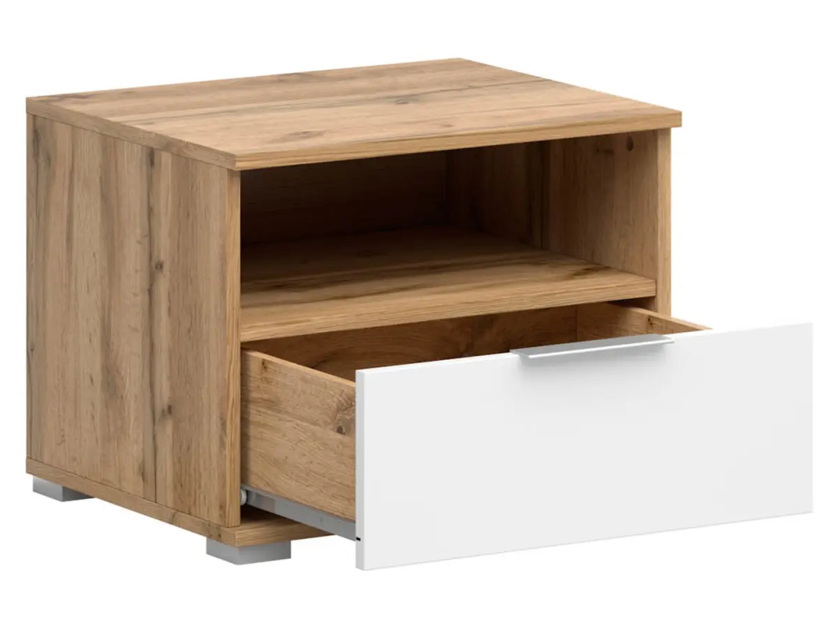 Mesita de noche Zele 50 cm con cajón roble wotan/blanco brillo