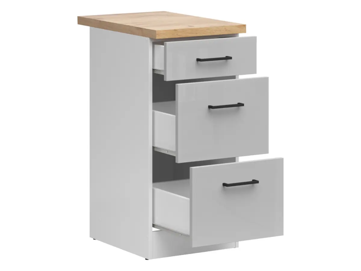 Mueble de cocina bajo Junona Line 40 cm con cajones gris claro brillo con encimera