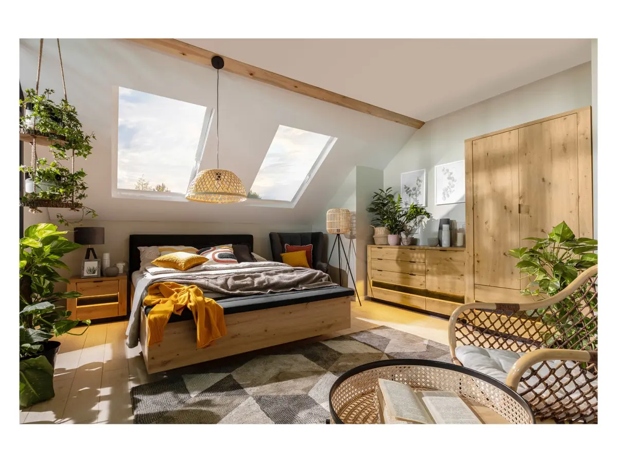 Cama Ostia 140x200 con somier y contenedor roble artisan