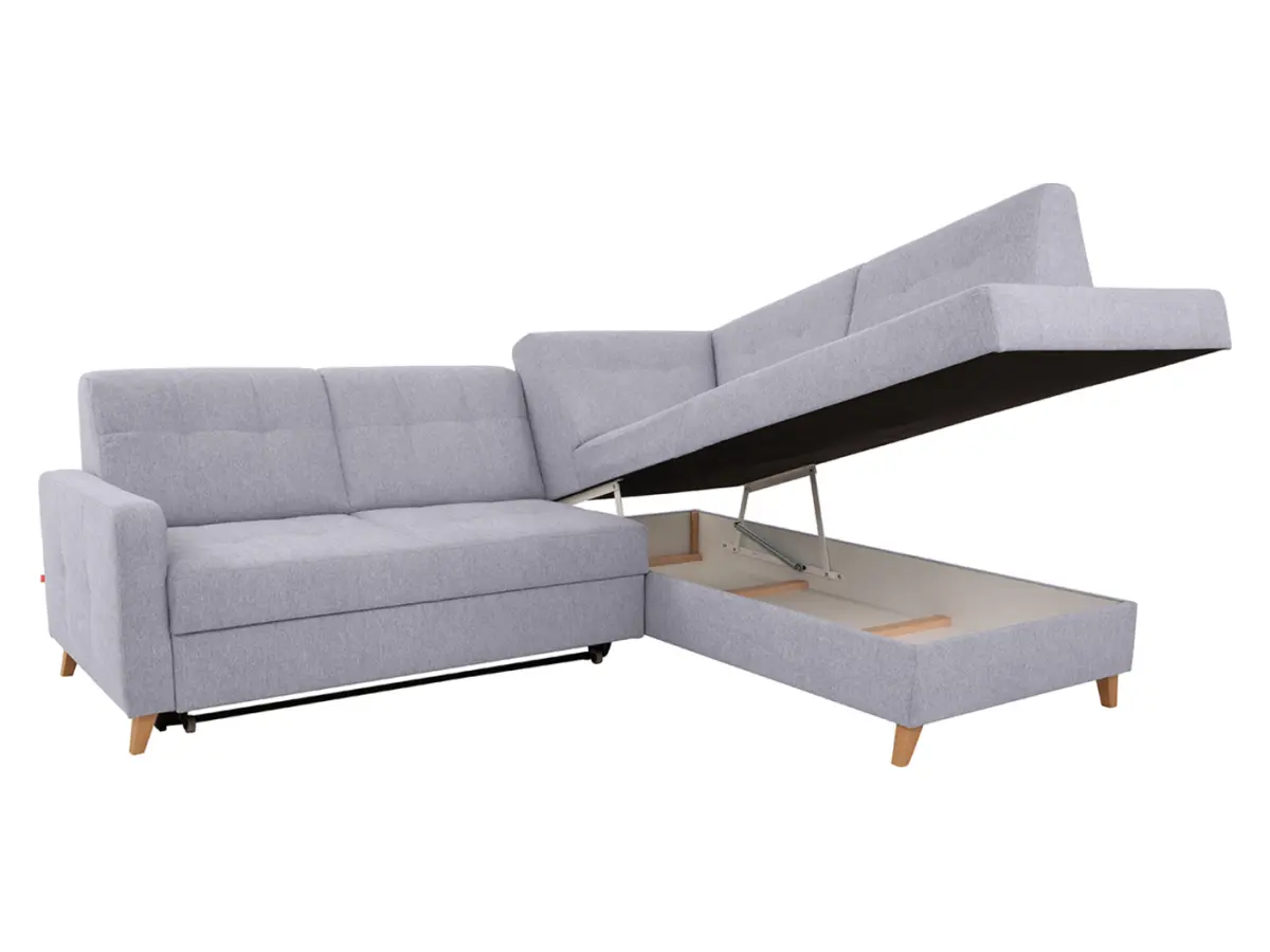 Sofá rinconera derecho Lars con función cama y arcón gris