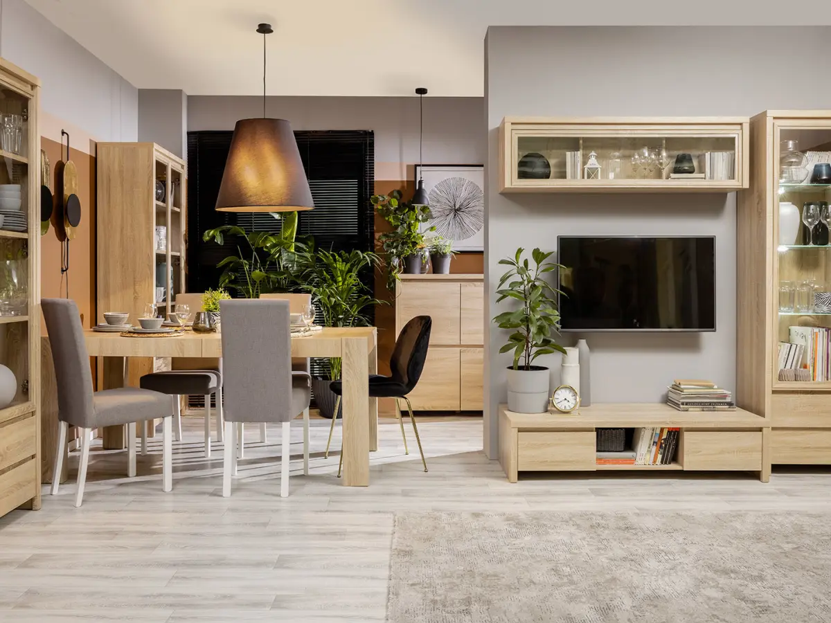 Vitrina Kaspian 56 cm con puerta y 2 cajones roble sonoma