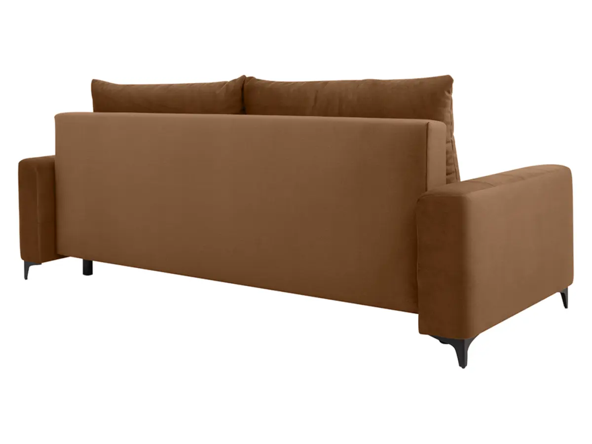 Sofá de tres plazas Kamari convertible con arcón de terciopelo marrón