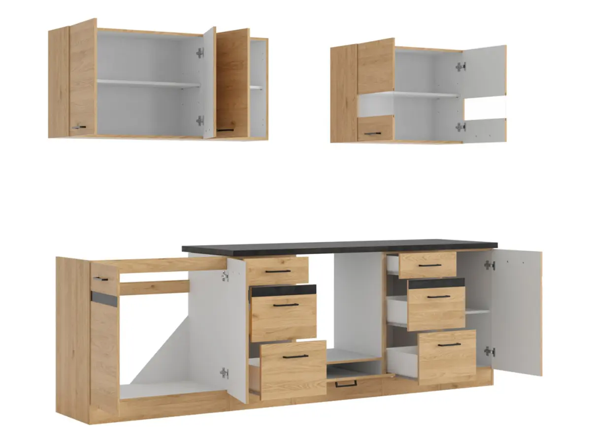 Conjunto de cocina Junona Line 260 cm roble bernstein con encimera