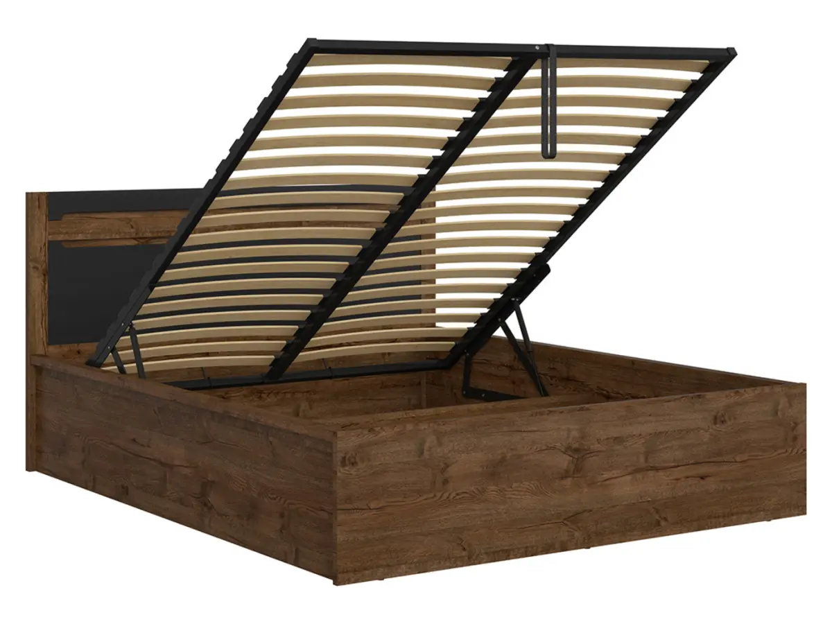 Cama Ruso 160x200 con somier y contenedor roble april