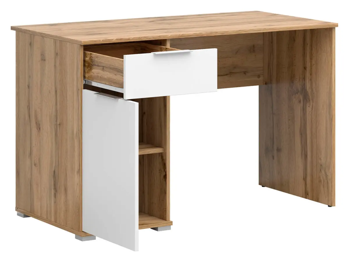 Escritorio Zele 120 cm con puerta y cajón roble wotan/blanco