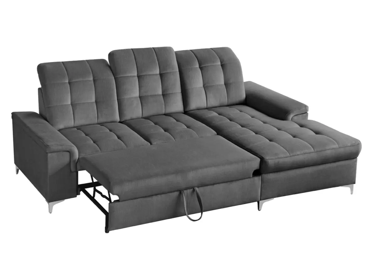 Sofá rinconera derecho Ariado convertible con arcón de terciopelo gris