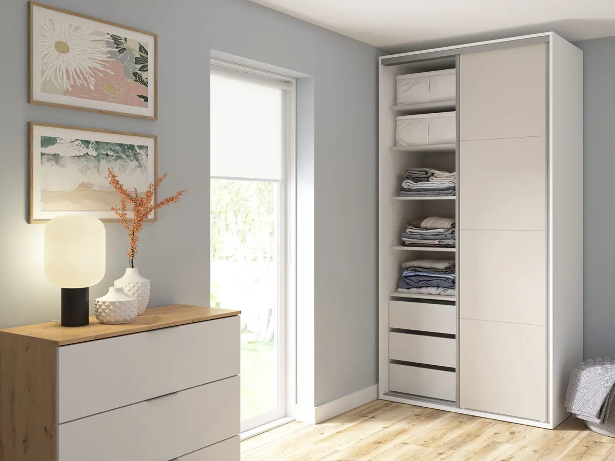 Armario de puertas correderas Flex 120 cm con espejo blanco/cachemira