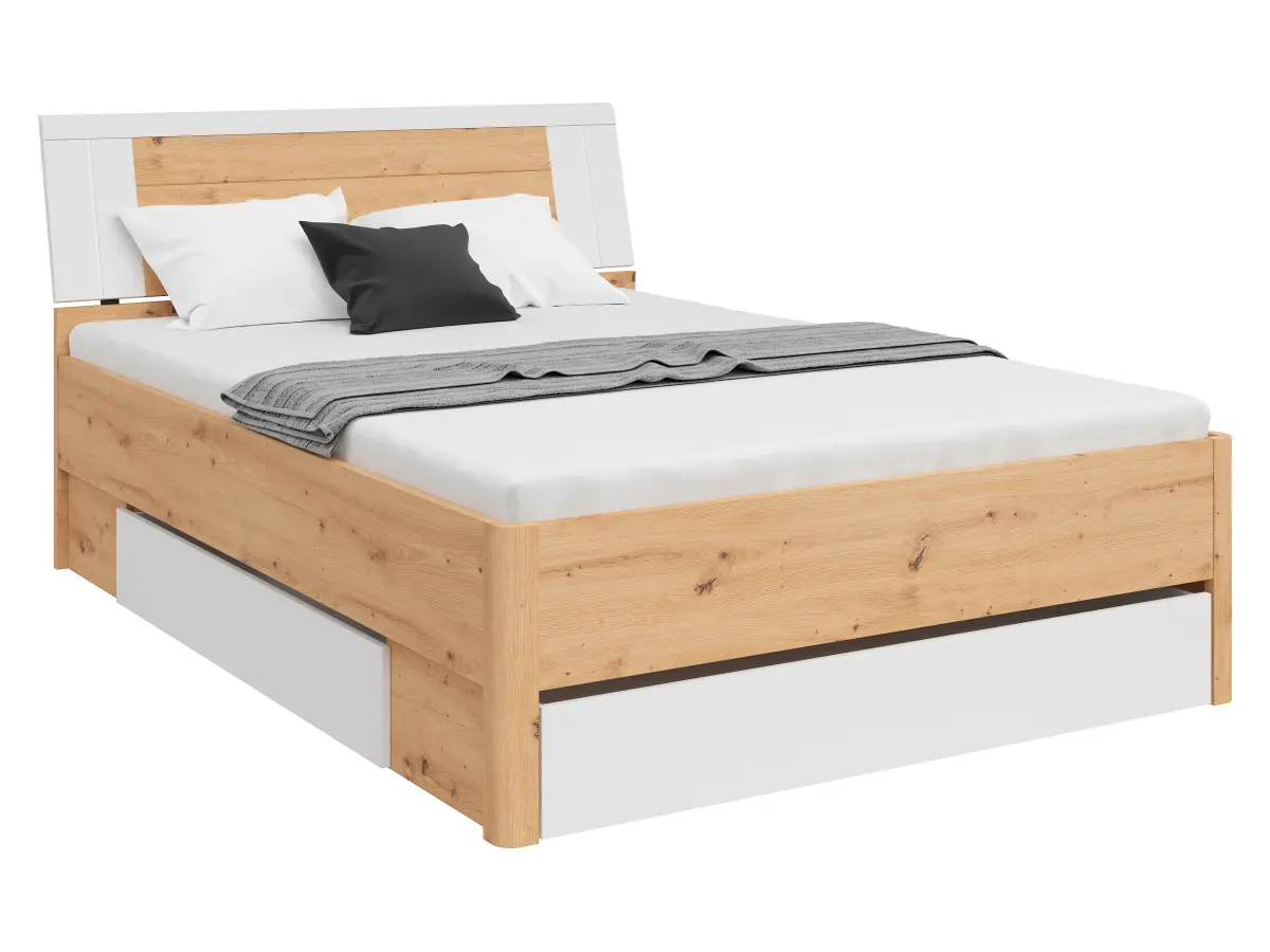 Кровать Saturn 140x200 с 3 ящиками дуб артизан/белый