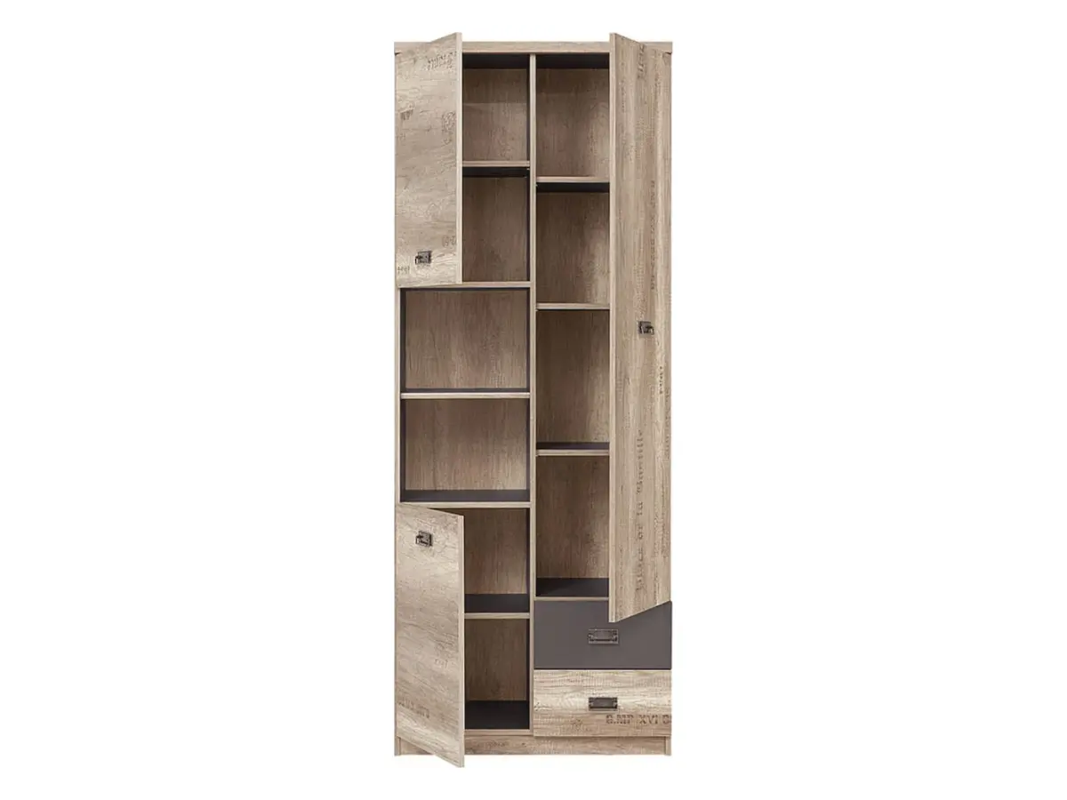 Bookcase Malcolm 80 cm with 3 doors 2 drawers and 2 shelves canyon monument oak