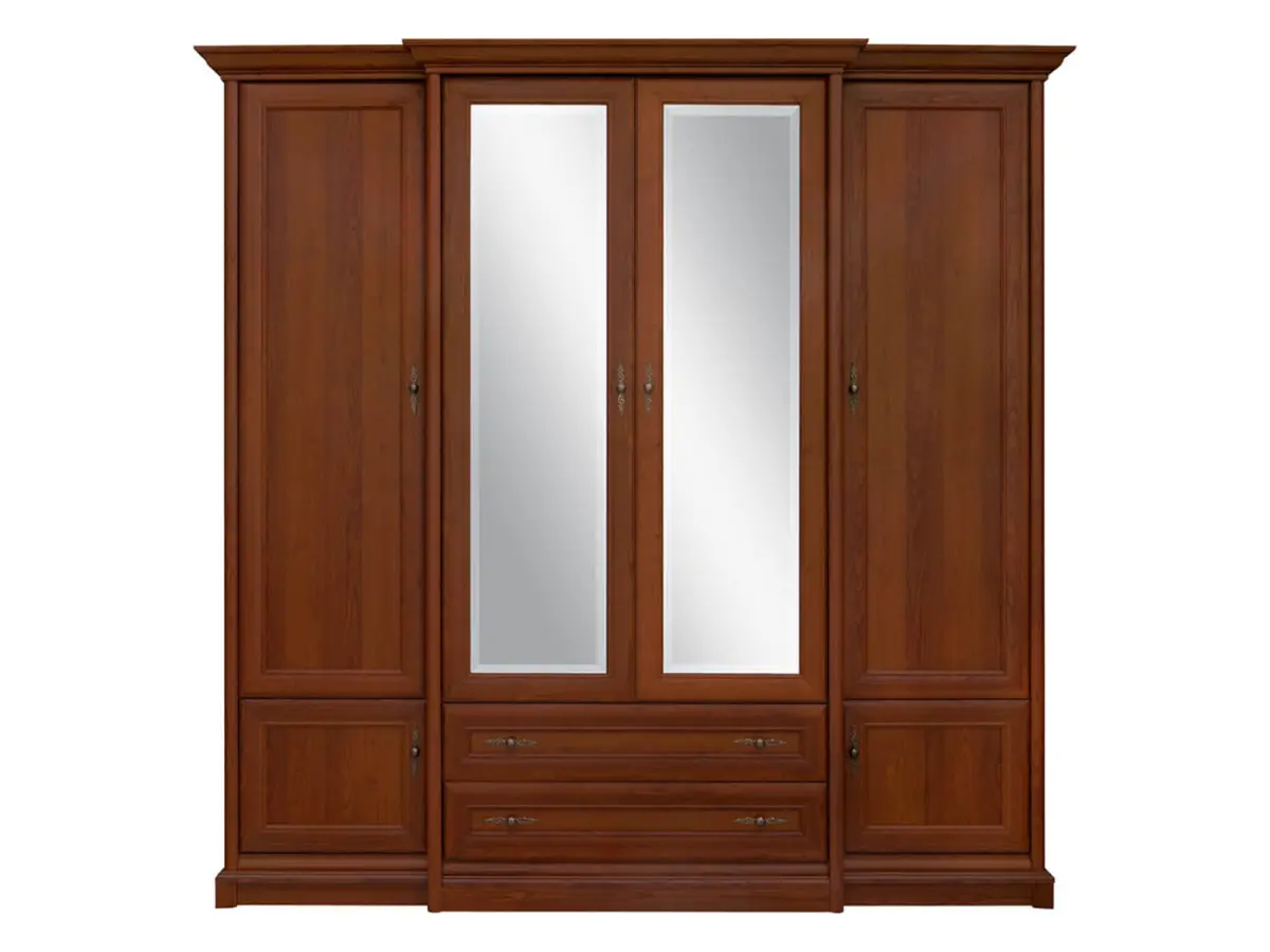 Armario de seis puertas Kent 227 cm con espejo y cajones castaño