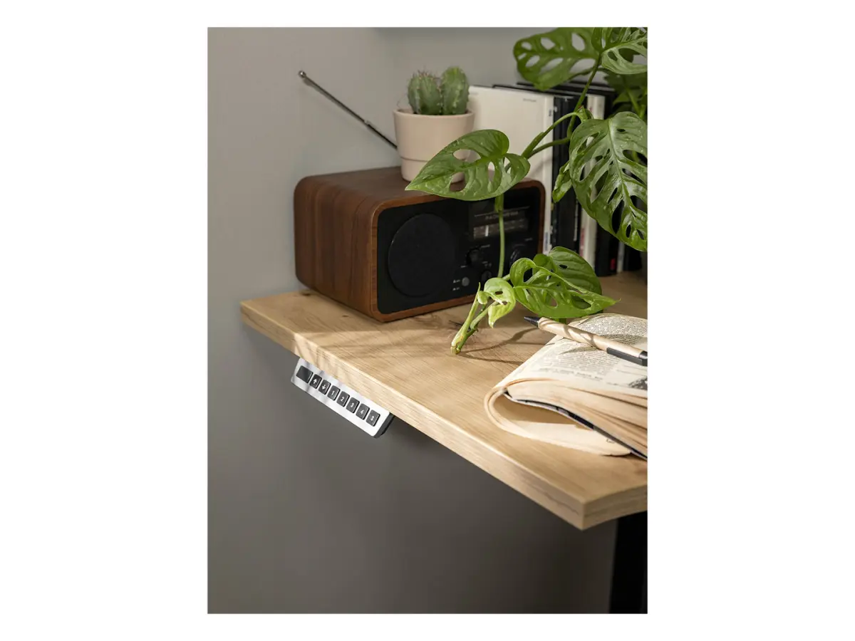 Escritorio de esquina con regulación eléctrica Space Office 140 cm derecho roble artisan