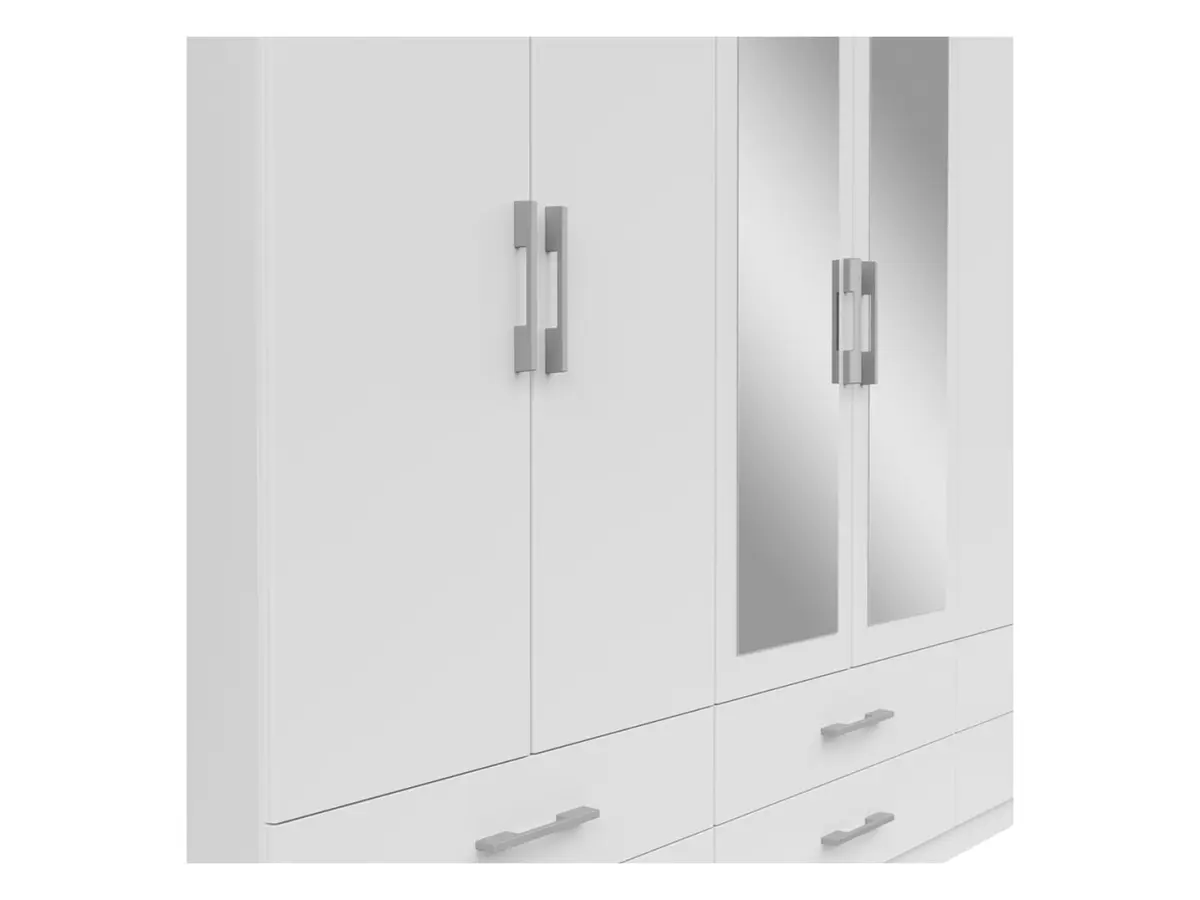 Armario de seis puertas Herford 270 cm con espejo y 6 cajones blanco