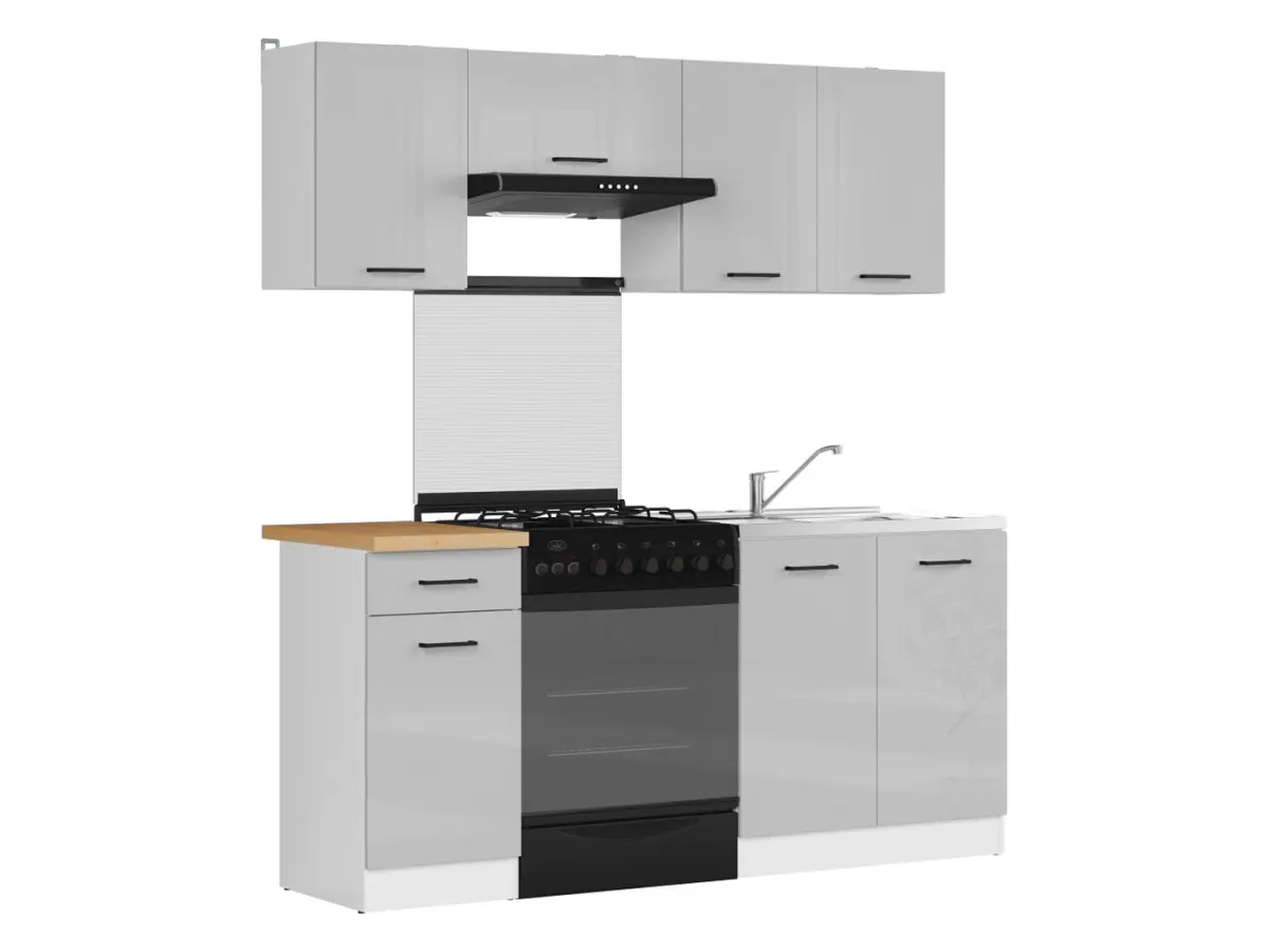 Conjunto de cocina Junona Line 180 cm gris claro brillo con encimera