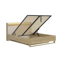 Cama Dalva 160x200 con somier y contenedor roble mauvella/cachemira