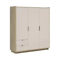Armario de tres puertas Dalva 180 cm con 2 cajones roble mauvella/cachemira