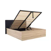 Cama Tetrix 160x200 con somier, arcón y cabecero tapizado, roble sonoma