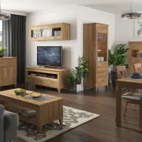 Vitrina Bergen 102 cm con 2 puertas y 2 cajones alerce sibiu dorado