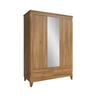 Armario de dos puertas Bergen 144 cm con espejo y cajón alerce sibiu dorado