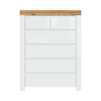 Cómoda Holten 99 cm con 6 cajones blanco/roble wotan/blanco brillo