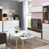 Mueble tv Zele con 2 cajones roble artisan/blanco brillo