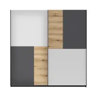 Armario de puertas correderas MIX 215 cm negro/gris claro/antracita/roble evoke