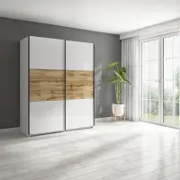 Szafa przesuwna Tetrix 153 cm biały połysk/dąb wotan