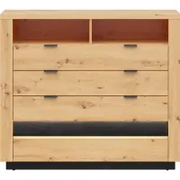 Cómoda Ostia 117 cm con 4 cajones y 2 estantes roble artisan/roble negro