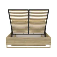 Cama Dalva 160x200 con somier y contenedor roble mauvella/cachemira