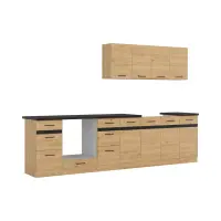 Conjunto de cocina Junona Line 300 cm roble bernstein con encimera