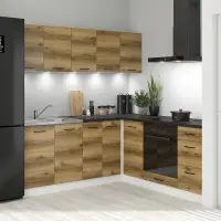 Conjunto de cocina de esquina Junona Line 200x200 roble delano claro con encimera