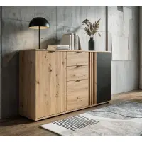 Cómoda Vabres 150 cm con 3 puertas y 2 cajones roble artisan listones