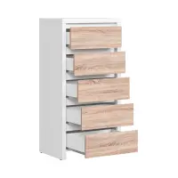 Cómoda Kaspian 56 cm con 5 cajones blanco/roble sonoma