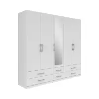 Шкаф пятидверный Herford 226 см с зеркалом и 6 ящиками белый
