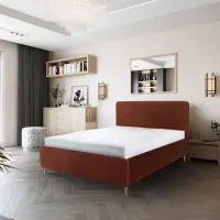 Cama tapizada Bondo 160x200 con contenedor y somier naranja