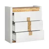 Cómoda Alameda 97 cm con 3 cajones roble westminster/blanco brillo