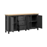 Cómoda Hesen 199 cm con 3 puertas y 3 cajones grafito/roble artisan