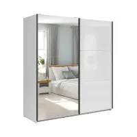 Armario de puertas correderas Tetrix 183 cm con espejo blanco brillo