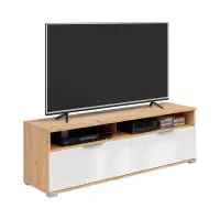 Mueble tv Zele con 2 cajones roble artisan/blanco brillo