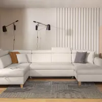 Угловой диван левосторонний Saragossa раскладной шенилловый бежевый