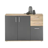 Cómoda BC 120 cm con 3 puertas y 2 cajones roble viking/gris