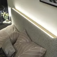 Cama tapizada Tripo 160x200 con somier y arcón beige