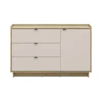 Cómoda Dalva 134 cm con puertas y 3 cajones roble mauvella/cachemira