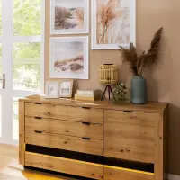 Cómoda Ostia 161 cm con puertas y 4 cajones roble artisan/roble negro