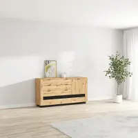 Cómoda Ostia 161 cm con puertas y 4 cajones roble artisan/roble negro