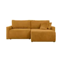 Sofá de esquina universal Rufio convertible con arcón de pana amarillo