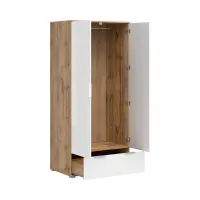 Armario de dos puertas Zele 90 cm con cajón roble wotan/blanco brillo