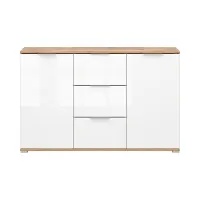 Cómoda Zele 135 cm con 2 puertas y 3 cajones roble wotan/blanco brillo